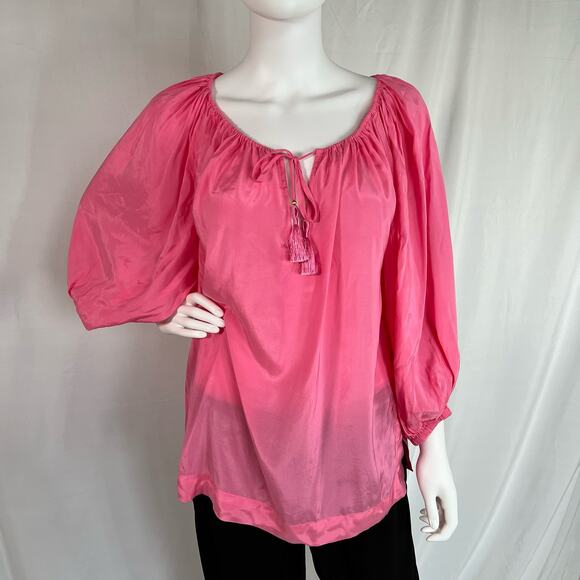 Trina Turk Sandia Top Candy Pink V-Neck Tie Front Blouse XS - Picture 1 of 10